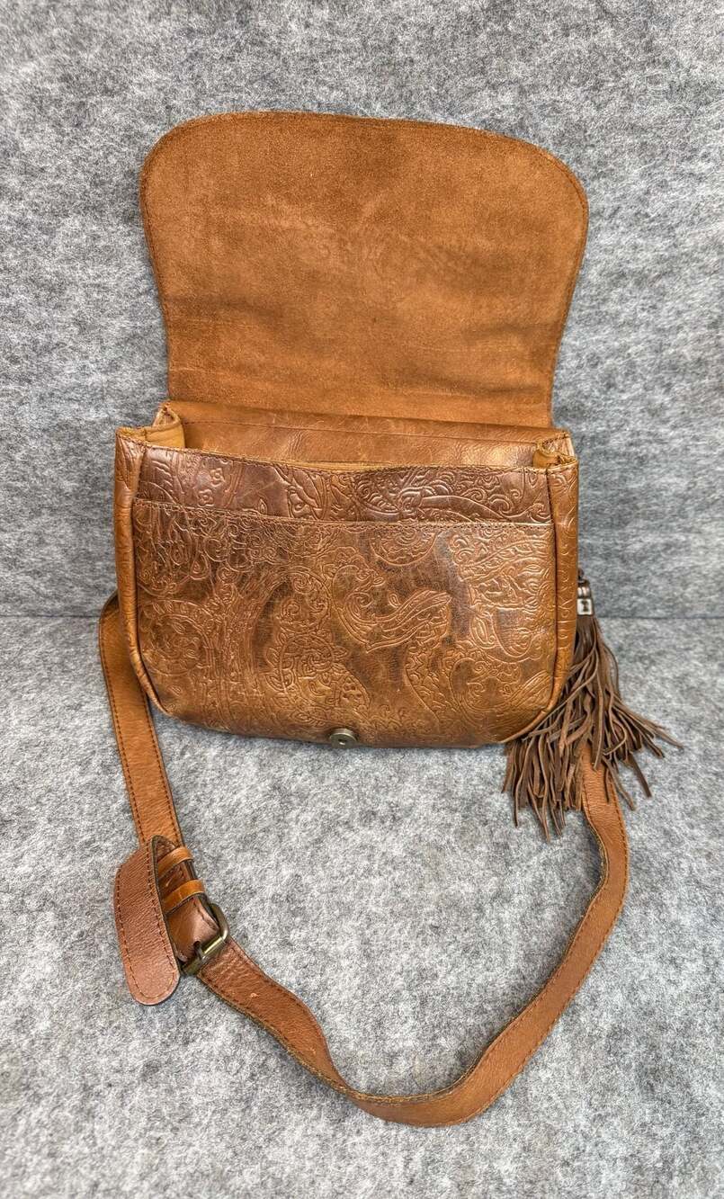 Patricia Nash Tooled Leather Crossbody Saddle Bag with Tassels - Picture 8 of 8